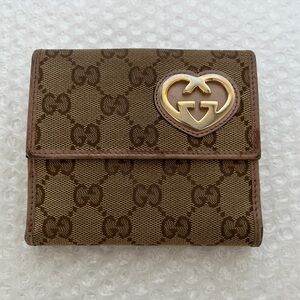Gucci Tan and Brown Monogram Wallet with Heart Detail
